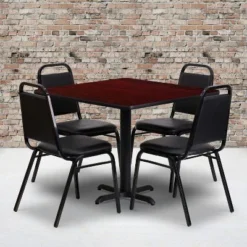Flash Furniture 36'' Square Laminate Table Set With X-Base And 4 Trapezoidal Back Banquet Chairs