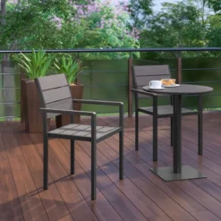 Flash Furniture Finch Commercial Grade Patio Chair With Arms, Stackable Side Chair With Faux Teak Poly Slats And Metal Frame -Flash Furniture Shop GUEST 01e428a9 40ba 45c9 bca7 d903490dc1f6