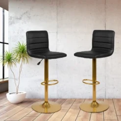 Flash Furniture Modern Vinyl Adjustable Height Barstool With Horizontal Stitch Back, Set Of 2