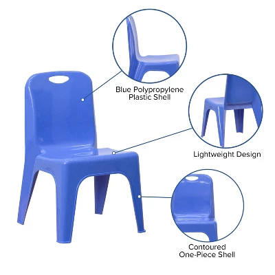 Flash Furniture 2 Pack Blue Plastic Stackable School Chair With Carrying Handle And 11" Seat Height 2 Flash Furniture 2 Pack Blue Plastic Stackable School Chair With Carrying Handle And 11" Seat Height - Image 2