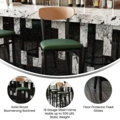 Flash Furniture Wright Set Of 2 Commercial Grade Barstools With 500 LB. Capacity Steel Frame, Solid Wood Seat, And Boomerang Back -Flash Furniture Shop GUEST 07679939 438f 47cb 9c23 2767c35f48a3