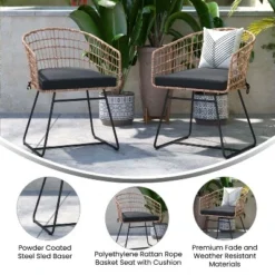 Flash Furniture Devon Set Of 2 Indoor/Outdoor Patio Boho Club Chairs, Rope With PE Wicker Rattan, Cushions And Sled Base -Flash Furniture Shop GUEST 07d5cc61 57c7 4ed6 995d 136dcf3edd69