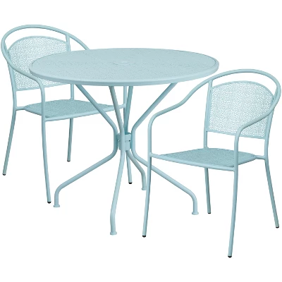 Flash Furniture Oia Commercial Grade 35.25" Round Indoor-Outdoor Steel Patio Table Set With 2 Round Back Chairs 4 Flash Furniture Oia Commercial Grade 35.25" Round Indoor-Outdoor Steel Patio Table Set With 2 Round Back Chairs - Image 4
