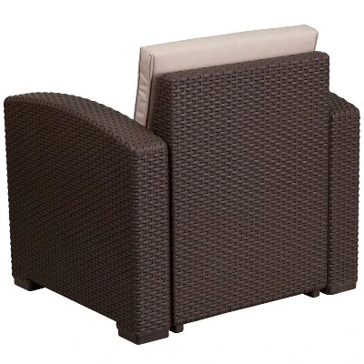 Flash Furniture Chocolate Brown Faux Rattan Chair With All-Weather Beige Cushion 6 Flash Furniture Chocolate Brown Faux Rattan Chair With All-Weather Beige Cushion - Image 6