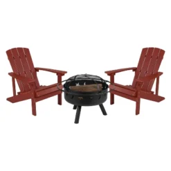 Flash Furniture 3 Piece Charlestown Poly Resin Wood Adirondack Chair Set With Fire Pit - Star And Moon Fire Pit With Mesh Cover -Flash Furniture Shop GUEST 0a259dac bf09 4b90 9458 d49bdb4d6ac2