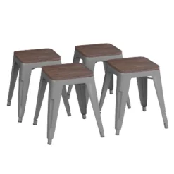 Flash Furniture 18" Backless Table Height Stool With Wooden Seat, Stackable Metal Indoor Dining Stool, Commercial Grade - Set Of 4 -Flash Furniture Shop GUEST 0a29e904 a298 489f 8bbb bbcbc5f1e093