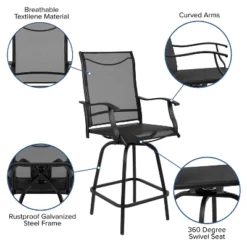 Flash Furniture Valerie Patio Bar Height Stools Set Of 2, All-Weather Textilene Swivel Patio Stools And Deck Chairs With High Back & Armrests -Flash Furniture Shop GUEST 0acf88c3 eede 4546 b0c6 3b288a98b32f