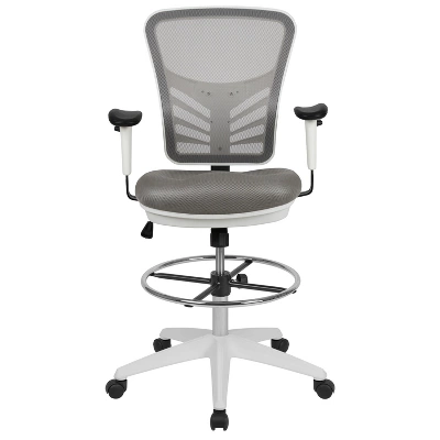 Flash Furniture Mid-Back Mesh Ergonomic Drafting Chair With Adjustable Chrome Foot Ring, Adjustable Arms 2 Flash Furniture Mid-Back Mesh Ergonomic Drafting Chair With Adjustable Chrome Foot Ring, Adjustable Arms - Image 2