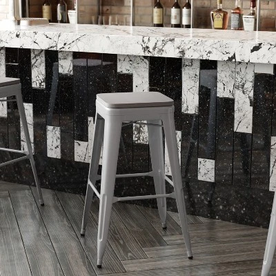Flash Furniture Cierra Set Of 4 Commercial Grade 30" High Backless Metal Indoor Bar Height Stools With All-Weather Poly Resin Seats 4 Flash Furniture Cierra Set Of 4 Commercial Grade 30" High Backless Metal Indoor Bar Height Stools With All-Weather Poly Resin Seats - Image 4