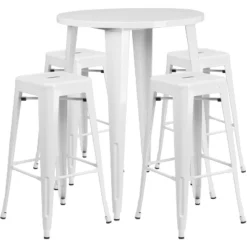 Flash Furniture Commercial Grade 30" Round Metal Indoor-Outdoor Bar Table Set With 4 Square Seat Backless Stools -Flash Furniture Shop GUEST 0e420706 9d00 47d5 a8d1 5ba3c215dfe0