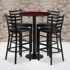 Flash Furniture 30'' Round Laminate Table Set With Round Base And 4 Ladder Back Metal Barstools