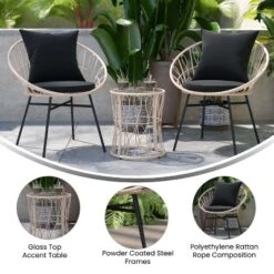 Flash Furniture Devon 3-Piece Indoor/Outdoor Bistro Set, Papasan Style Rattan Rope Chairs, Glass Top Side Table & Cushions -Flash Furniture Shop GUEST 12f2c278 4572 43a7 a59c 724759e99cd3