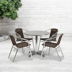 Flash Furniture Lila 31.5'' Round Aluminum Indoor-Outdoor Table Set With 4 Rattan Chairs
