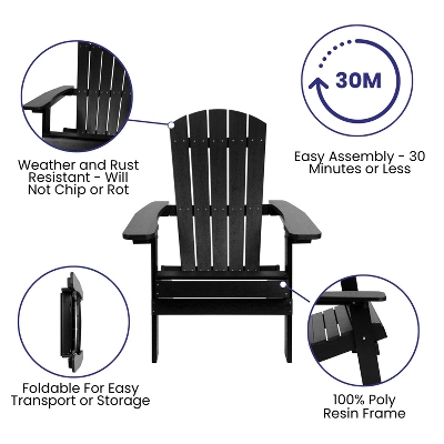 Flash Furniture 2 Pack Charlestown All-Weather Poly Resin Folding Adirondack Chairs With Side Table 4 Flash Furniture 2 Pack Charlestown All-Weather Poly Resin Folding Adirondack Chairs With Side Table - Image 4