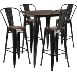 Flash Furniture 31.5" Square Metal Bar Table Set With Wood Top And 4 Stools -Flash Furniture Shop GUEST 15719ec5 23e3 4e82 9858 2d36e5db5ad8