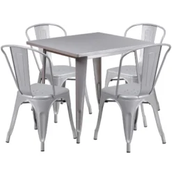 Flash Furniture Commercial Grade 31.5" Square Metal Indoor-Outdoor Table Set With 4 Stack Chairs -Flash Furniture Shop GUEST 16d6233c 7820 414f b621 6e8b58ed0984
