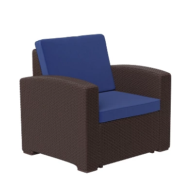 Flash Furniture Seneca Faux Rattan Chair With All-Weather Cushion 10 Flash Furniture Seneca Faux Rattan Chair With All-Weather Cushion - Image 10