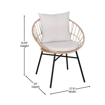 Flash Furniture Devon Set Of 2 Indoor/Outdoor Modern Papasan Style Rattan Rope Patio Chairs, PE Rattan With Cushions 4 Flash Furniture Devon Set Of 2 Indoor/Outdoor Modern Papasan Style Rattan Rope Patio Chairs, PE Rattan With Cushions - Image 4