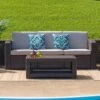 Flash Furniture Chocolate Brown Faux Rattan Sofa With All-Weather Beige Cushions