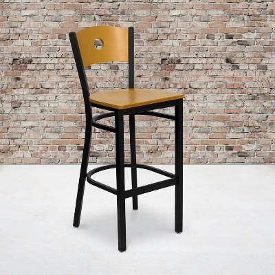 Flash Furniture Wood Circle Back Black Metal Restaurant Barstool 1 Flash Furniture Wood Circle Back Black Metal Restaurant Barstool
