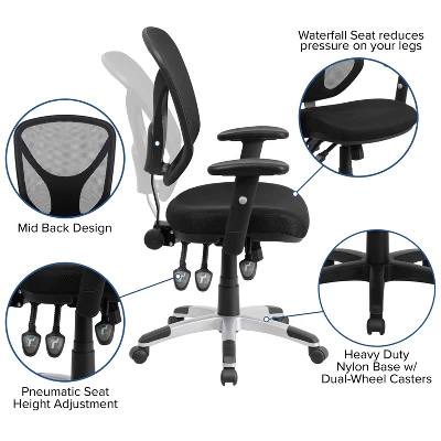 Flash Furniture Mid-Back Black Mesh Multifunction Swivel Ergonomic Task Office Chair With Adjustable Arms 2 Flash Furniture Mid-Back Black Mesh Multifunction Swivel Ergonomic Task Office Chair With Adjustable Arms - Image 2