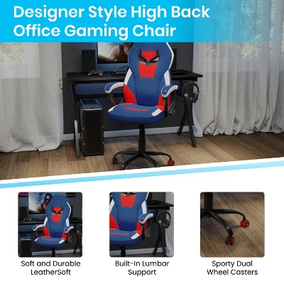 Flash Furniture Ergonomic PC Office Computer Chair - Adjustable Red & Blue Designer Gaming Chair - 360° Swivel - Red Dual Wheel Casters 6 Flash Furniture Ergonomic PC Office Computer Chair - Adjustable Red & Blue Designer Gaming Chair - 360° Swivel - Red Dual Wheel Casters - Image 6