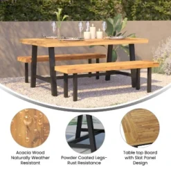Flash Furniture All Weather Commercial Acacia Wood Top Patio Table With Metal Base-Natural/Black -Flash Furniture Shop GUEST 2087096b 06a4 464b b7bd 4a037cc2292d