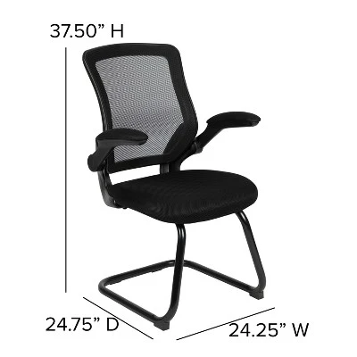 Flash Furniture Black Mesh Sled Base Side Reception Chair With Flip-Up Arms 5 Flash Furniture Black Mesh Sled Base Side Reception Chair With Flip-Up Arms - Image 5