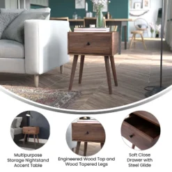 Flash Furniture Hatfield Mid-Century Modern One Drawer Wood Nightstand, Side Accent Or End Table With Soft Close Storage Drawer, Dark Walnut 11 Flash Furniture Hatfield Mid-Century Modern One Drawer Wood Nightstand, Side Accent Or End Table With Soft Close Storage Drawer, Dark Walnut -Flash Furniture Shop GUEST 23e4967a ca29 4df1 bf13 0fb9e1d3ac91