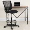 Flash Furniture Ergonomic Mid-Back Mesh Drafting Chair With Black Fabric Seat And Adjustable Foot Ring