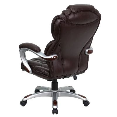 High Back LeatherSoft Executive Swivel Ergonomic Office Chair With Accent Layered Seat And Back And Padded Arms Brown - Flash Furniture 2 High Back LeatherSoft Executive Swivel Ergonomic Office Chair With Accent Layered Seat And Back And Padded Arms Brown - Flash Furniture - Image 2