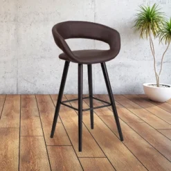 Flash Furniture Brynn Series 29'' High Contemporary Vinyl Rounded Back Barstool With Cappuccino Wood Frame