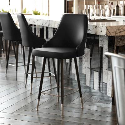 Flash Furniture Shelly Set Of 2 Commercial LeatherSoft Counter Height Bar Stools With Solid Black Metal Frames And Chrome Accented Feet And Footrests 5 Flash Furniture Shelly Set Of 2 Commercial LeatherSoft Counter Height Bar Stools With Solid Black Metal Frames And Chrome Accented Feet And Footrests - Image 5