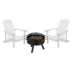 Flash Furniture 3 Piece Charlestown Poly Resin Wood Adirondack Chair Set With Fire Pit - Star And Moon Fire Pit With Mesh Cover -Flash Furniture Shop GUEST 28c0f3af 11f6 4a8b 8c3b 857b436267d4