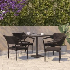 Flash Furniture Jace Set Of 4 Commercial Grade Stacking Patio Chairs, All Weather PE Rattan Wicker Patio Dining Chairs