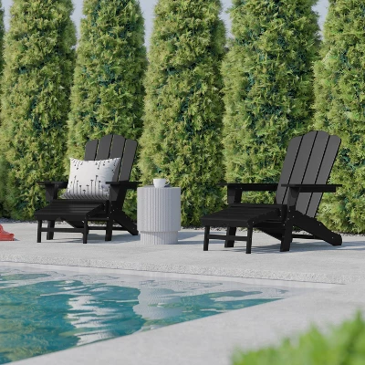 Flash Furniture Halifax HDPE Adirondack Chair With Cup Holder And Pull Out Ottoman, All-Weather HDPE Indoor/Outdoor Lounge Chair 4 Flash Furniture Halifax HDPE Adirondack Chair With Cup Holder And Pull Out Ottoman, All-Weather HDPE Indoor/Outdoor Lounge Chair - Image 4