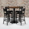 Flash Furniture 36'' Square Walnut Laminate Table Set With 4 Grid Back Metal Barstools - Black Vinyl Seat