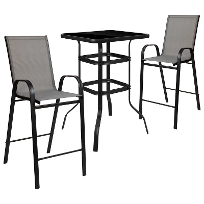 Flash Furniture Outdoor Dining Set - 2-Person Bistro Set - Outdoor Glass Bar Table With All-Weather Patio Stools 12 Flash Furniture Outdoor Dining Set - 2-Person Bistro Set - Outdoor Glass Bar Table With All-Weather Patio Stools - Image 12