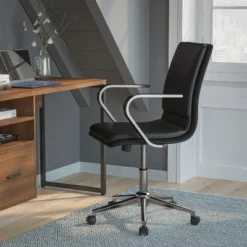 Flash Furniture James Mid-Back Designer Executive Upholstered Office Chair With Brushed Metal Base And Arms