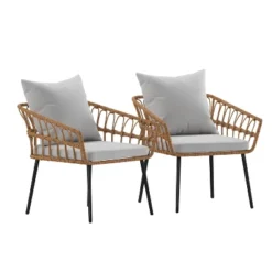 Flash Furniture Evin Set Of 2 Boho Indoor/Outdoor Rope Rattan Wicker Patio Chairs With All-Weather Cushions -Flash Furniture Shop GUEST 3058a7d9 a98d 4ee2 84db c2ca8d6e78d1
