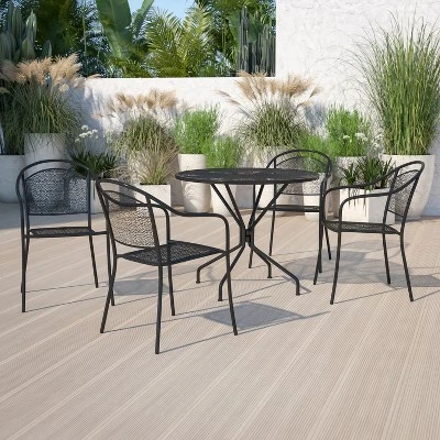 Flash Furniture Oia Commercial Grade 35.25" Round Indoor-Outdoor Steel Patio Table Set With 4 Round Back Chairs 6 Flash Furniture Oia Commercial Grade 35.25" Round Indoor-Outdoor Steel Patio Table Set With 4 Round Back Chairs - Image 6