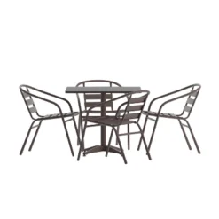 Flash Furniture Lila 31.5'' Square Aluminum Indoor-Outdoor Table Set With 4 Slat Back Chairs -Flash Furniture Shop GUEST 35909a88 140d 4283 94dd 74558656b471