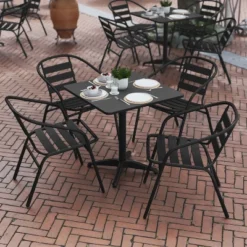 Flash Furniture Lila 27.5'' Square Aluminum Indoor-Outdoor Table Set With 4 Slat Back Chairs -Flash Furniture Shop GUEST 36ac4170 7210 4312 82c7 f23ee224f875