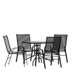 Flash Furniture 5 Piece Outdoor Patio Dining Set - Tempered Glass Patio Table, 4 Flex Comfort Stack Chairs -Flash Furniture Shop GUEST 385ea205 47e0 48a8 85d6 a0f2eb86276e