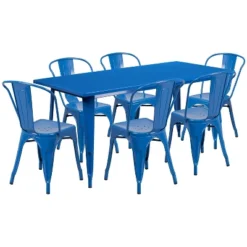 Flash Furniture Commercial Grade 31.5" X 63" Rectangular Metal Indoor-Outdoor Table Set With 6 Stack Chairs -Flash Furniture Shop GUEST 3865610d 6118 4462 b30c 22e6872c213e