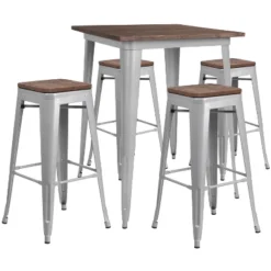 Flash Furniture 31.5" Square Metal Bar Table Set With Wood Top And 4 Backless Stools 5 Flash Furniture 31.5" Square Metal Bar Table Set With Wood Top And 4 Backless Stools -Flash Furniture Shop GUEST 38661e0c 9a03 4956 9699 dcef3b6c5ef8