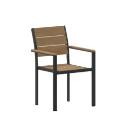 Flash Furniture Finch Commercial Grade Patio Chair With Arms, Stackable Side Chair With Faux Teak Poly Slats And Metal Frame -Flash Furniture Shop GUEST 3b36f41f b7f6 4e53 8f81 55cd980a6bb1