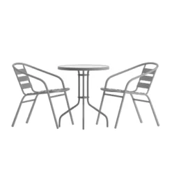 Flash Furniture Lila 23.75'' Round Glass Metal Table With 2 Metal Aluminum Slat Stack Chairs -Flash Furniture Shop GUEST 4044f60d 90cf 4167 8716 7582044f6a13