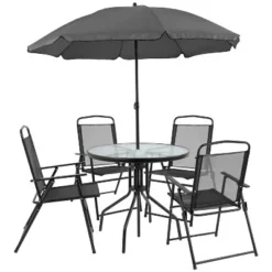 Flash Furniture Nantucket 6 Piece Patio Garden Set With Table, Umbrella And 4 Folding Chairs -Flash Furniture Shop GUEST 408e8183 2190 487b 9007 784b0917d082