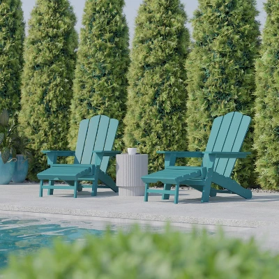 Flash Furniture Newport HDPE Adirondack Chair With Cup Holder And Pull Out Ottoman, All-Weather HDPE Indoor/Outdoor Lounge Chair 4 Flash Furniture Newport HDPE Adirondack Chair With Cup Holder And Pull Out Ottoman, All-Weather HDPE Indoor/Outdoor Lounge Chair - Image 4